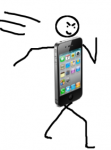 Apple iPhone with stick figure elements, shown running away