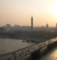 View of Cairo and the River Nile at dusk